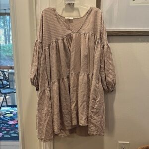 Neuflora Striped Brown and White Tunic Dress